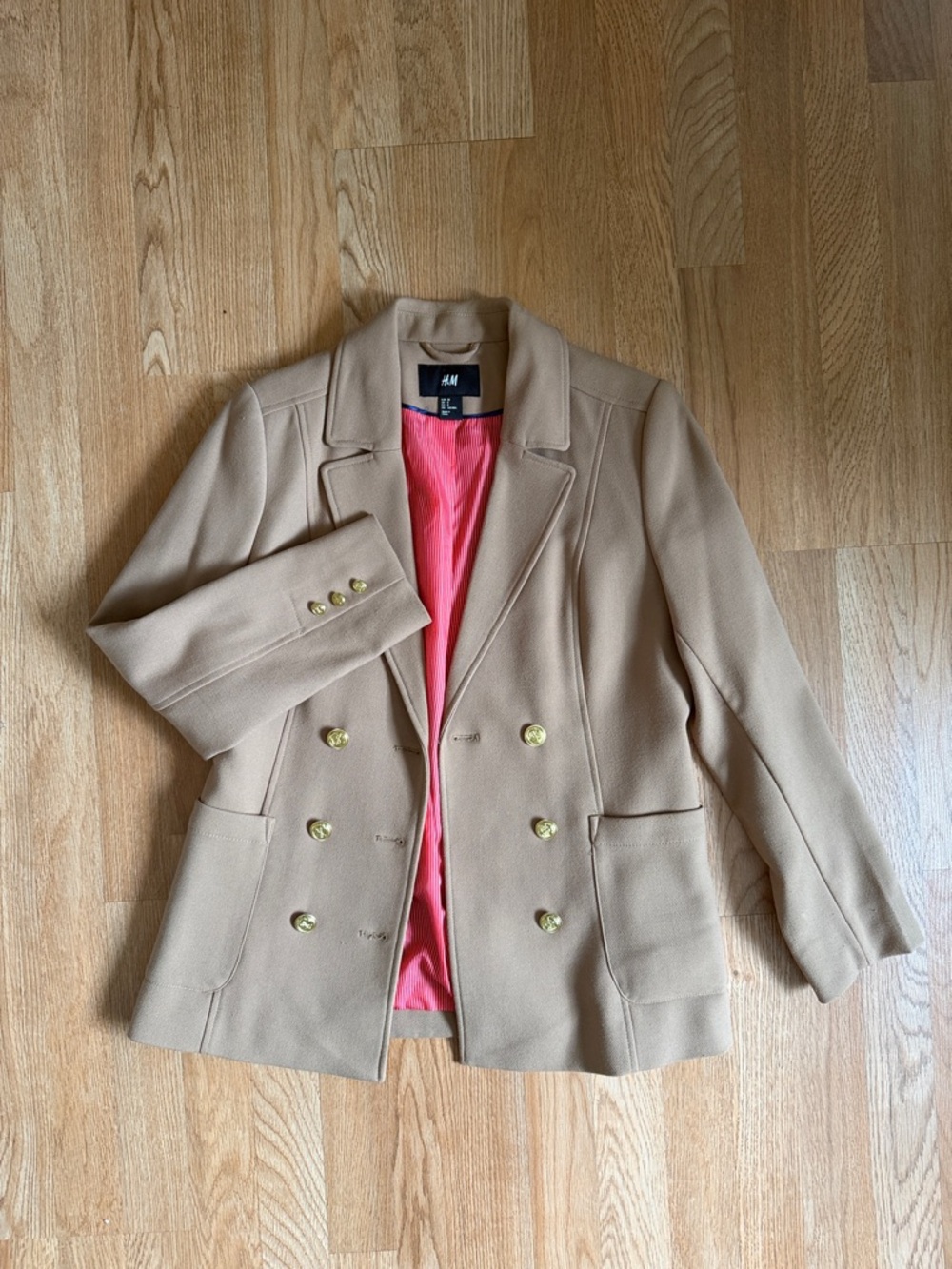 H&M Camel Double-Breasted Blazer with Pink Lining
